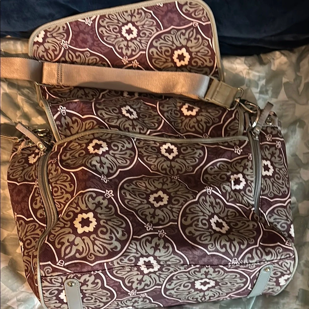 Pottery, barn, kids, Stylish Patterned Diaper Bag - Purple and Gray